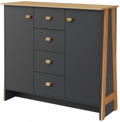 Комод 2 двери/4 ящика "Скандинавия" - Антрацит/Дуб наварра