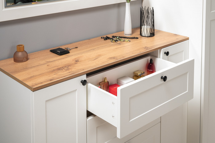 Остин Прихожая 51, цвет белый шагрень/дуб крафт золотой, ШхГхВ 240х54,3х229,6 см., универсальная сборка