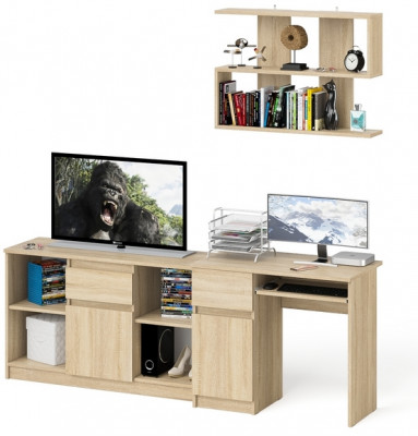 Мори Стол компьютерный МС-1 левый + Тумба МТВ1204.1 + Полка 900, цвет дуб сонома, ШхГхВ 210,4х50х209,6 см., НЕ универсальная сборка