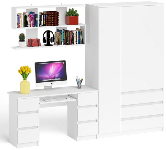 Мори компьютерный стол МС-2 + Шкаф МШ1200.1 + Полка 1200, белый