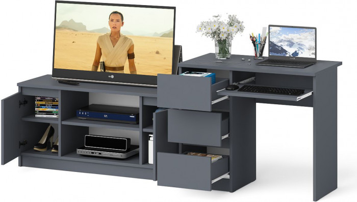 Мори компьютерный стол МС-6 левый + Тумба МТВ1200.1, графит