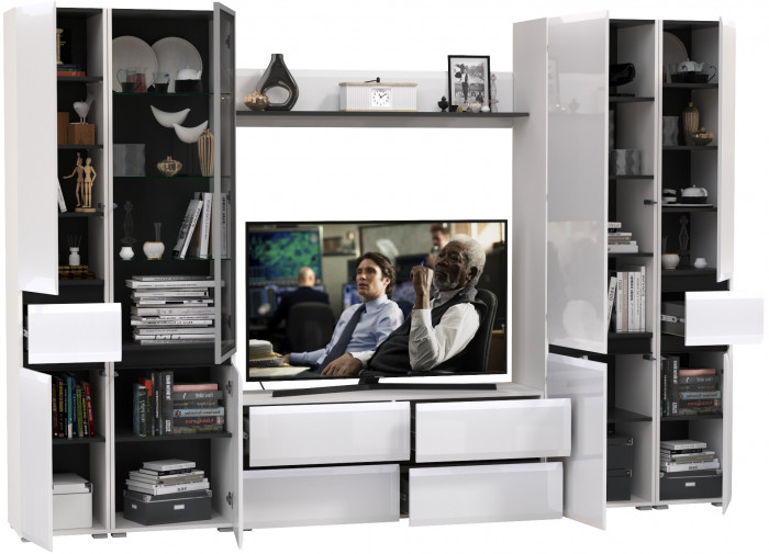 Сидней Комплектация № 060, корпус: белый/чёрный/фасады: МДФ белый глянец