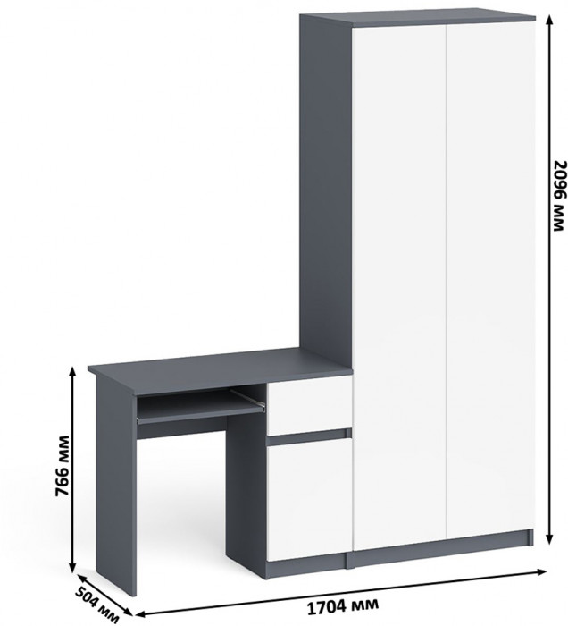 Мори компьютерный стол МС-1 правый + Шкаф МШ800.1, графит/белый