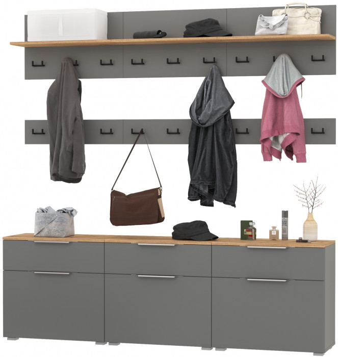 Октава Прихожая 08, серый графит/дуб крафт золотой/фасады МДФ серый графит