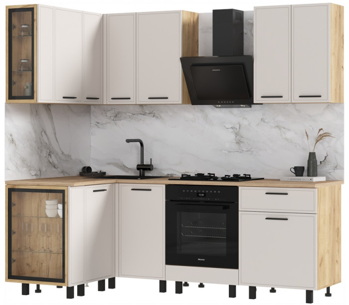 Модульная кухня Бьянка 1,2х2,2м, Крафт золотой/Кашемир