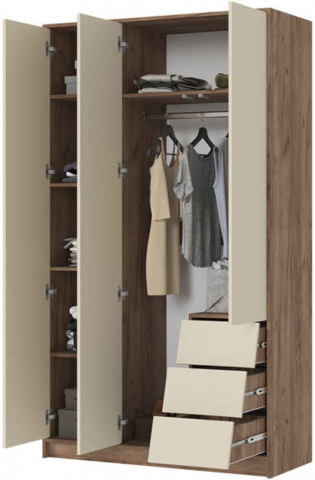 РЕЙН ШК 02 Шкаф 3-х створчатый (1200х2100х500) Фасад КАШЕМИР/Корпус ДУБ КРАФТ ТАБАЧНЫЙ