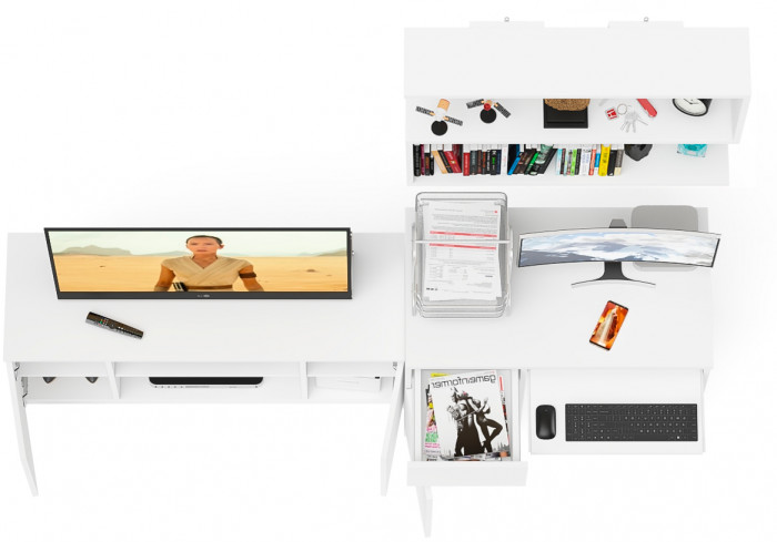 Мори Стол компьютерный МС-1 левый + Тумба МТВ1200.1 + Полка 900, цвет белый, ШхГхВ 210,4х50х209,6 см., НЕ универсальная сборка