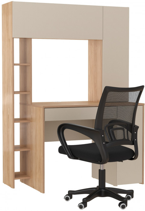 Стол компьютерный Комфорт 12.71 + кресло 103 чёрное, цвет гикори рокфорд натуральный/сатин, ШхГхВ 116,7х60,2х165,4 см., НЕ универсальная сборка