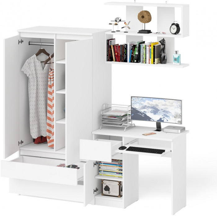 Мори компьютерный стол МС-1 левый + Шкаф МШ900.1 + Полка 900, белый