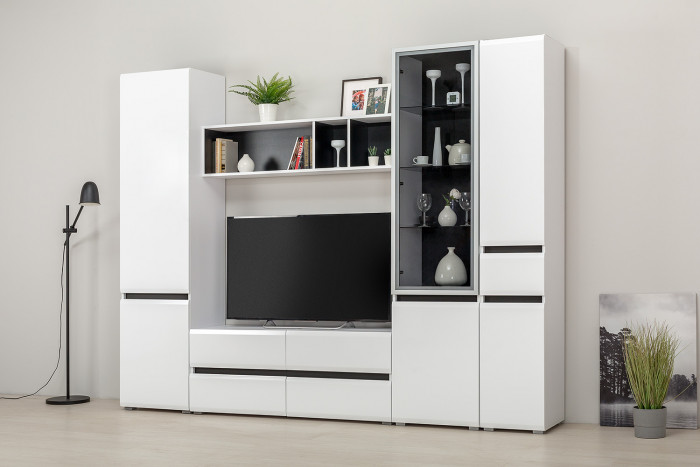 Сидней 13.202 Шкаф с ящиком, корпус: белый/чёрный/фасады: МДФ белый глянец