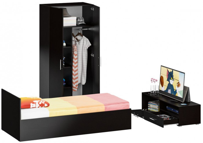 Спальня Стандарт 3-0900, венге/фасады ТВ тумбы МДФ чёрный глянец