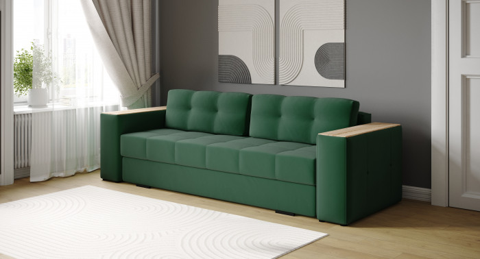 Диван раскладной Виконт, изумруд/мдф дуб канадский