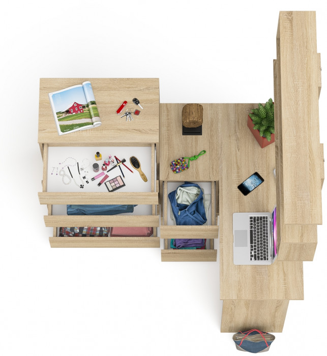 Мори компьютерный стол МС-16 левый + Комод МК700.5 + Полка 1200, дуб сонома