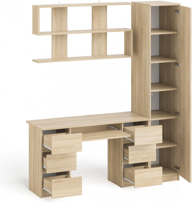Мори компьютерный стол МС-2 + Пенал МШ400.1 + Полка 1200, дуб сонома