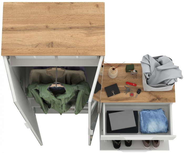 Октава Прихожая 09, белый шагрень/дуб крафт золотой/фасады МДФ белый шагрень