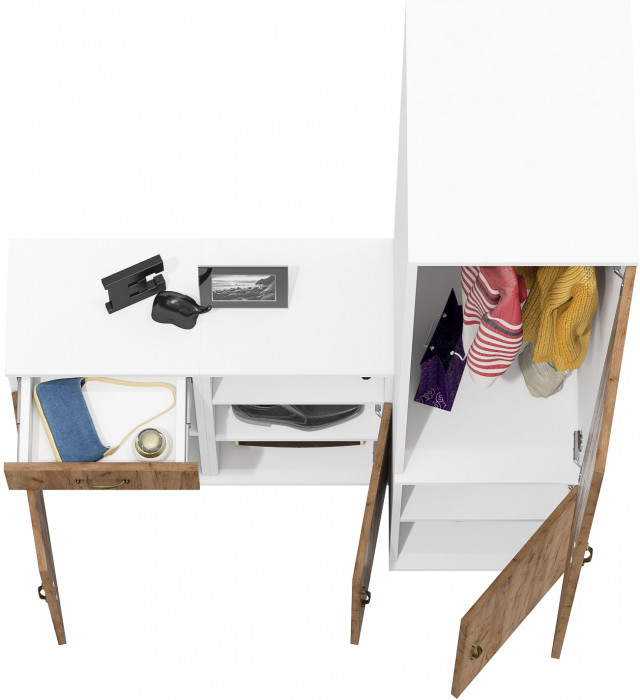 Лидер-8 Пенал МД 23Б + Тумба МД 3.15 + Тумба МД 3.19, цвет белый шагрень/крафт золото, ШхГхВ 120х50х190 см., универсальная сборка