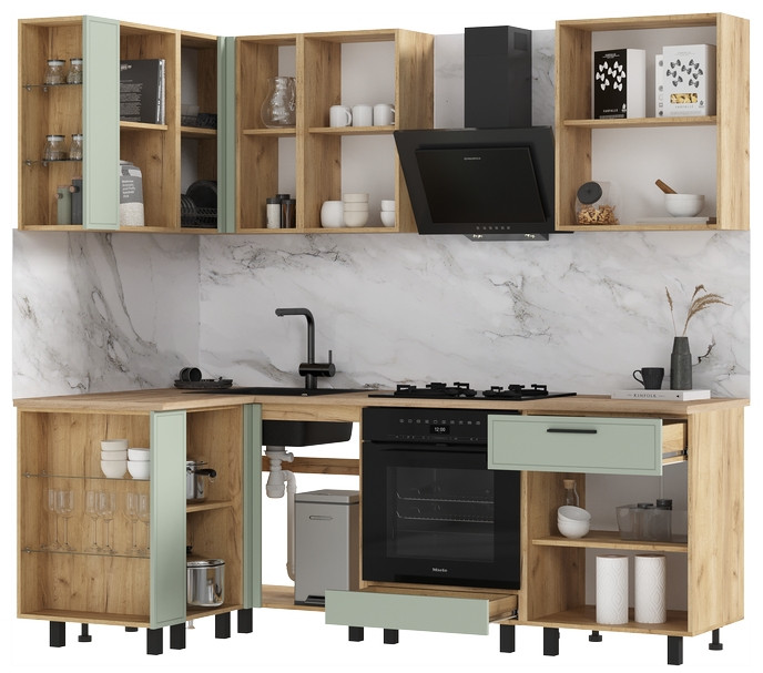 Модульная кухня Бьянка 1,2х2,2м, Крафт золотой/Олива софт