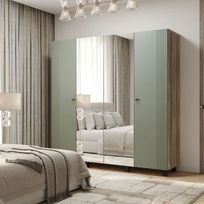 "Олива" ШК-13 Шкаф 4-х створчатый Дуб каньон/МФ12 эвкалипт софт