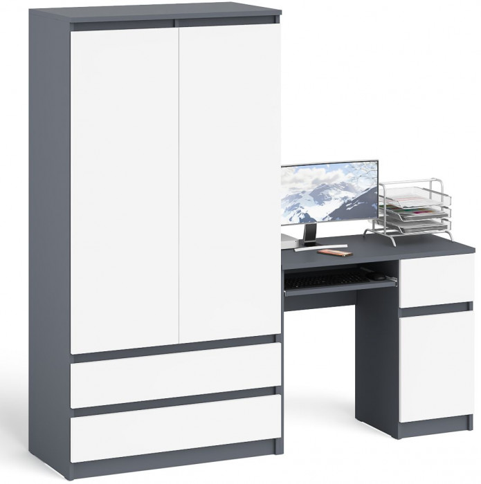 Мори Стол компьютерный МС-1 правый + Шкаф МШ900.1, цвет графит/белый, ШхГхВ 180,4х50,4х179,6 см., выдвижной ящик справа, НЕ универсальная сборка