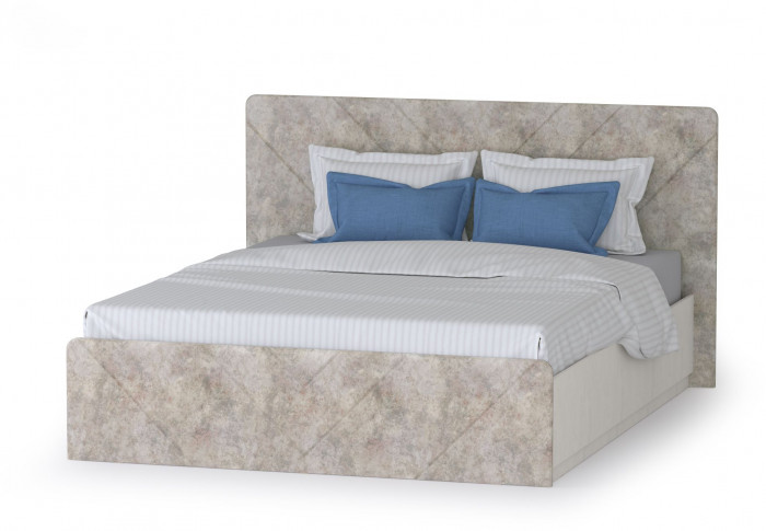 Амели Спальня № 9 Комод 13.107 + Зеркало + Шкафы 13.140 + 13.131 + Кровать 11.31 + под. ортопед, цвет шёлк. камень/бетон чикаго беж, 1600х2000 мм, б/м