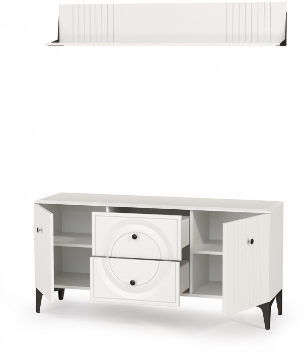 Валенсия Гостиная № 050, цвет ЛДСП белый шагрень/МДФ белый шагрень, ШхГхВ 133,1х38,3х180 см.