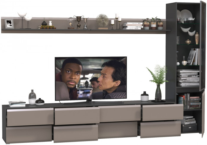 Сидней Комплектация № 102, цвет корпус: антрацит/фасады: МДФ веллюто капучино, ШхГхВ 309,8х41,3х205,2 см., универсальная сборка