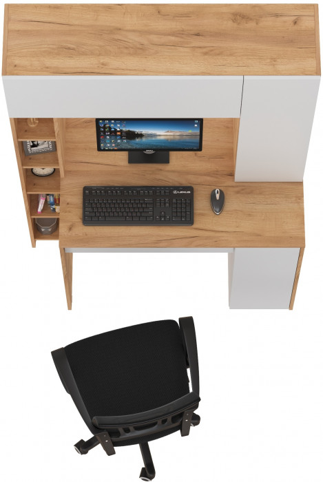 Стол компьютерный Комфорт 12.71 + кресло 103 чёрное, цвет дуб золотой/белый, ШхГхВ 116,7х60,2х165,4 см., НЕ универсальная сборка