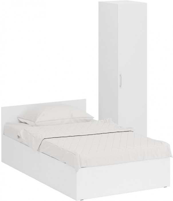 Кровать 1200 + Пенал Стандарт, цвет белый, ШхГхВ 123,5х203,5х70 + 45х52х200 см., сп.м. 1200х2000 мм., без матраса, основание есть