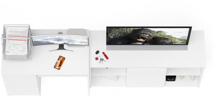 Мори Стол компьютерный МС-1 левый + Тумба МТВ1204.1, цвет белый, ШхГхВ 210,4х50х76,6 см., выдвижной ящик слева, НЕ универсальная сборка