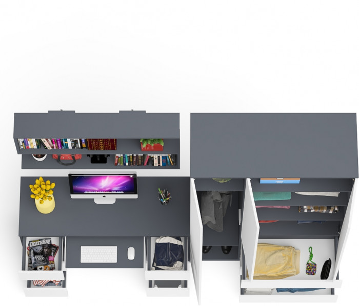 Мори компьютерный стол МС-2 + Шкаф МШ1200.1 + Полка 1200, графит/белый