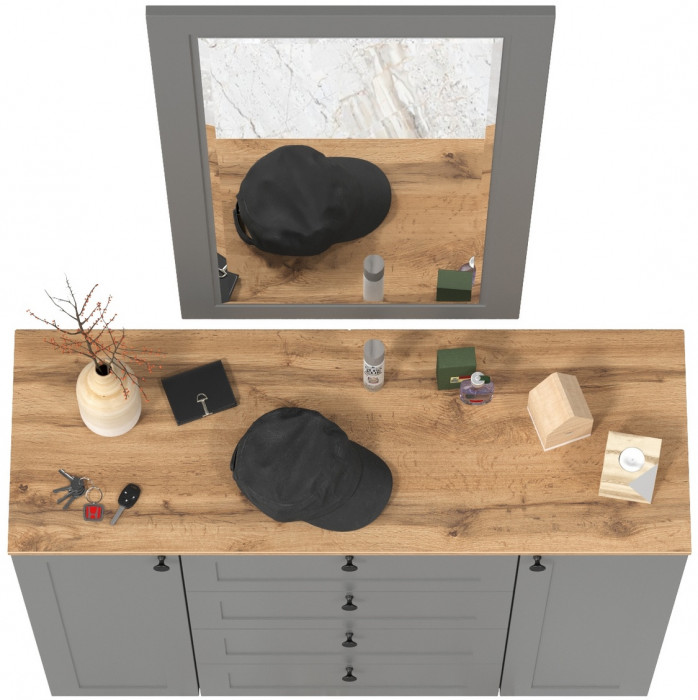 Остин 16.221 Комод + 17.03 Зеркало, цвет серый графит/дуб крафт золотой, ШхГхВ 120х41,9х229,6 см.