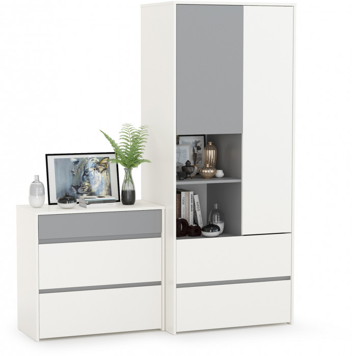 Торонто 13.333 Шкаф для одежды + 13.321 Комод, белый шагрень/стальной серый