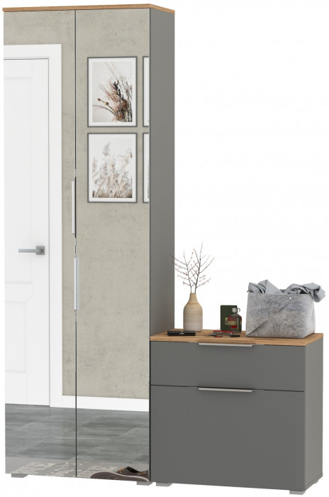 Октава Прихожая 09, серый графит/дуб крафт золотой/фасады МДФ серый графит