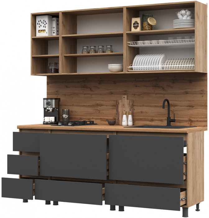 Кухня Хелен 2,0 серый графит/дуб крафт золото