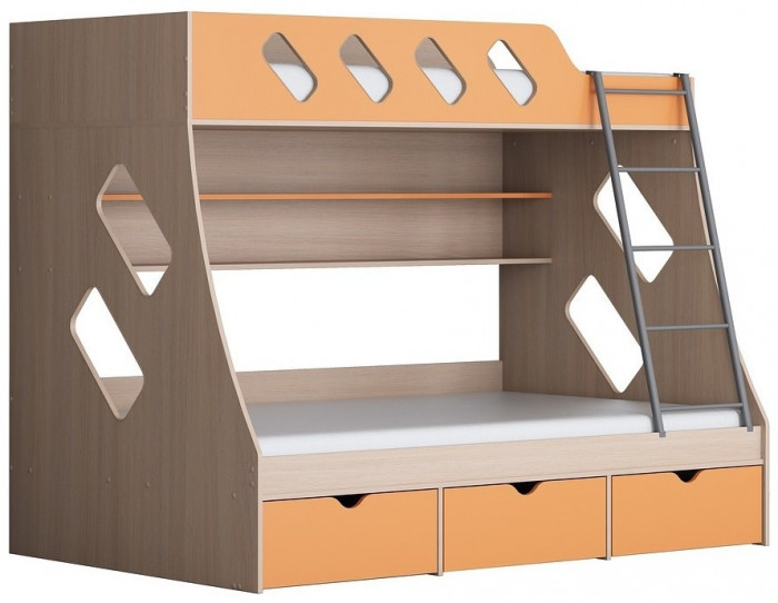Дельта-20.01 Детская двухъярусная кровать с лестницей (Кремовый, Дуб Сонома)