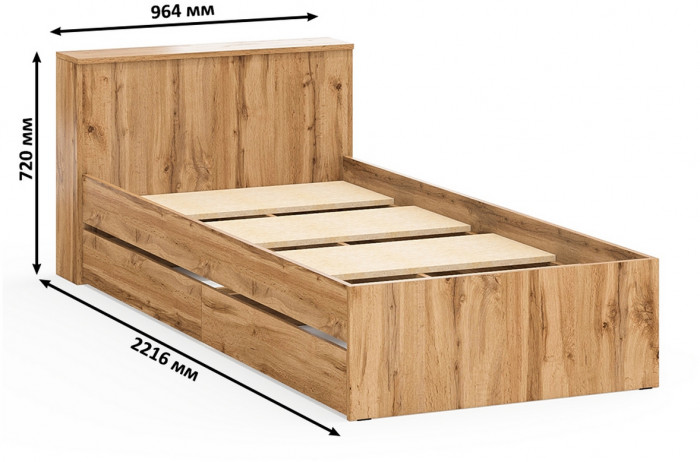 Ксения Кровать с ящиками 0900 + Стол косметический с подсветкой 110, дуб вотан