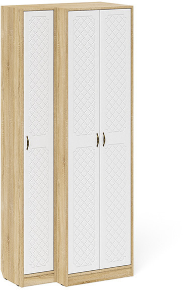 Прихожая П-6 Шкаф + Пенал, цвет дуб сонома/фасады МДФ белое дерево фрезеровка ромб, ШхГхВ 90х50х210 см., универсальная сборка
