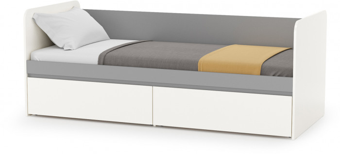 Торонто 11.39 Кровать + 13.321 Комод, цвет белый шагрень/стальной серый, ШхГхВ 274х84,4х75,4 см., сп. м. 800х1900 мм., б/м, основание есть