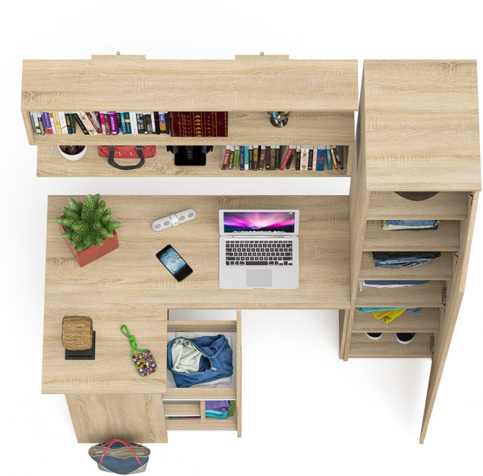 Мори компьютерный стол МС-16 левый + Пенал МШ400.1 + Полка 1200, дуб сонома