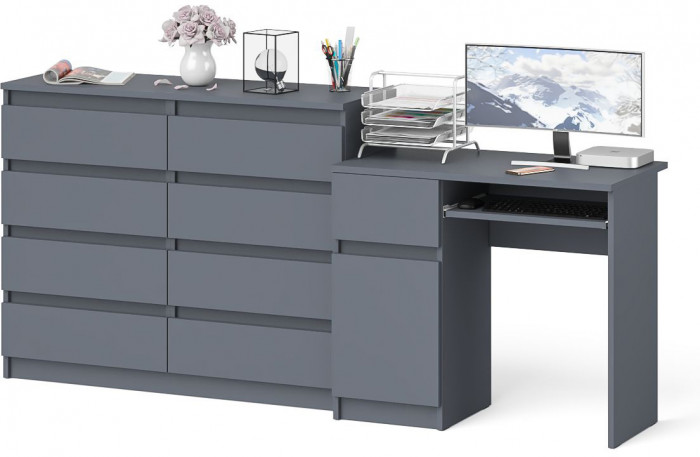 Мори Стол компьютерный МС-1 левый + Комод МК1200.8, цвет графит, ШхГхВ 210,4х50х94 см., выдвижной ящик слева, НЕ универсальная сборка