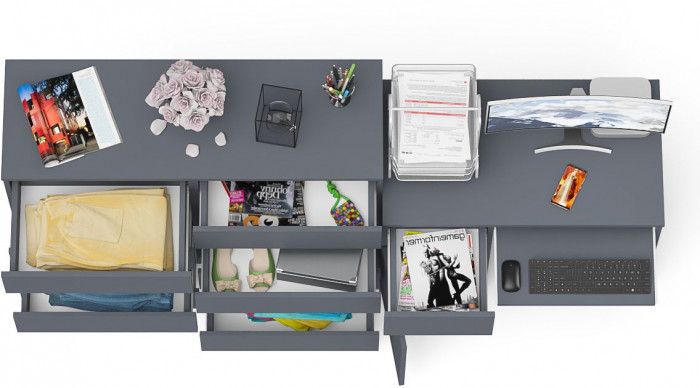 Мори Стол компьютерный МС-1 левый + Комод МК1200.8, цвет графит, ШхГхВ 210,4х50х94 см., выдвижной ящик слева, НЕ универсальная сборка