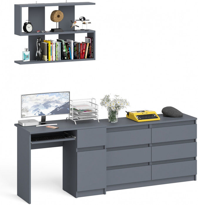 Мори Стол компьютерный МС-1 правый + Комод МК1200.6 + Полка 900, цвет графит, ШхГхВ 210,4х50х209,6 см., НЕ универсальная сборка