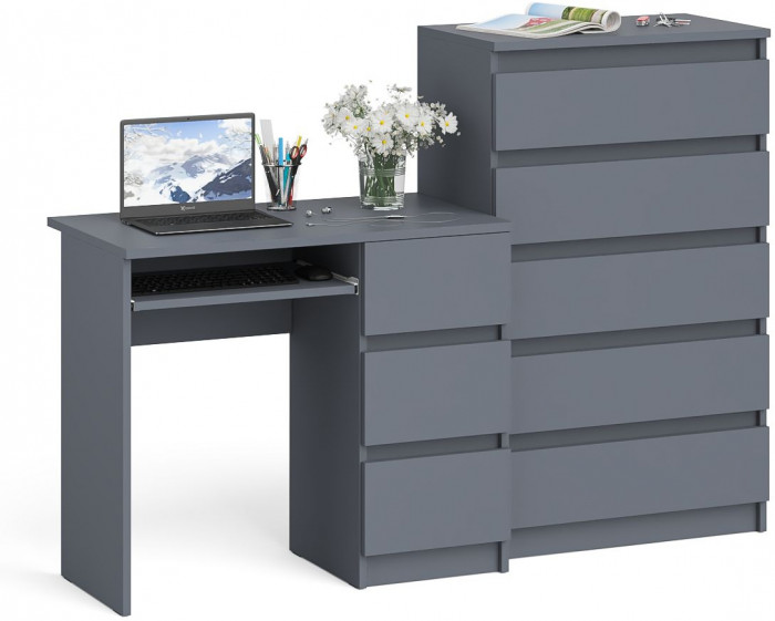 Мори Стол компьютерный МС-6 правый + Комод МК700.5, цвет графит, ШхГхВ 160,4х50х114 см., выдвижные ящики справа, НЕ универсальная сборка