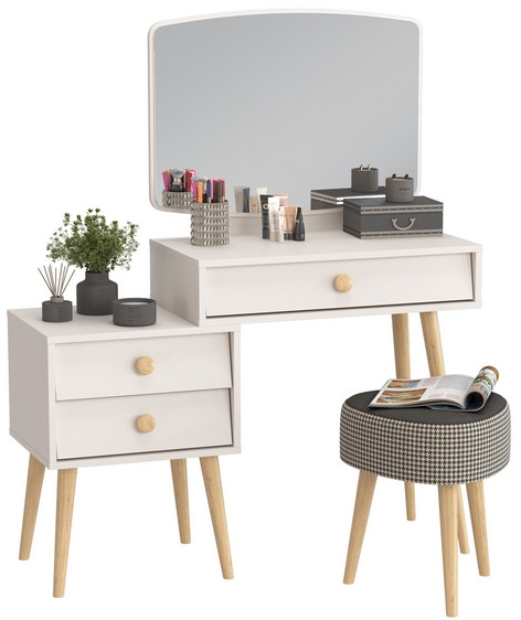 Афина Спальня 4-25901М1к.с. Трюмо + Банкетка 6-5134ТКчёр Ева, кашемир серый/ткань чёрная