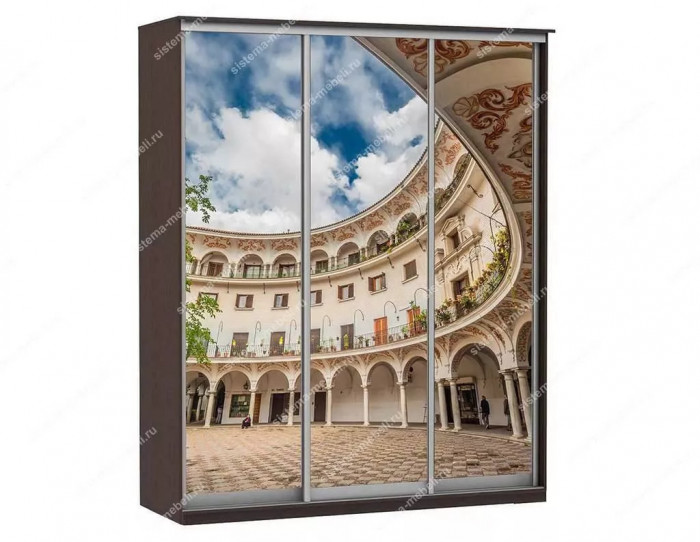 Шкаф купе Модерн 1776х450 3-х дверный 2-х секционный фотопечать №2 венге