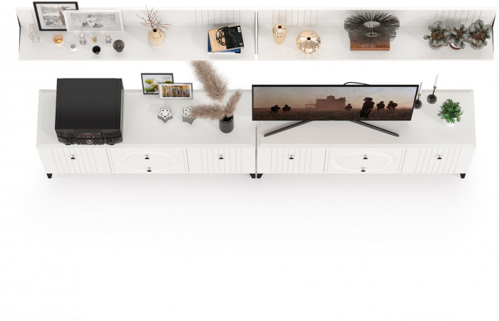 Валенсия Гостиная № 052, цвет ЛДСП белый шагрень/МДФ белый шагрень, ШхГхВ 266,2х38,3х180 см.