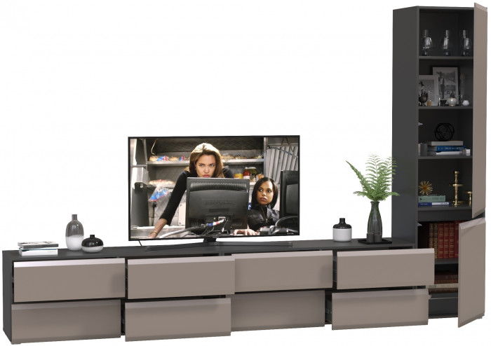 Сидней Комплектация № 127, цвет корпус: антрацит/фасады: МДФ веллюто капучино, ШхГхВ 309,8х41,3х205,2 см., универсальня сборка