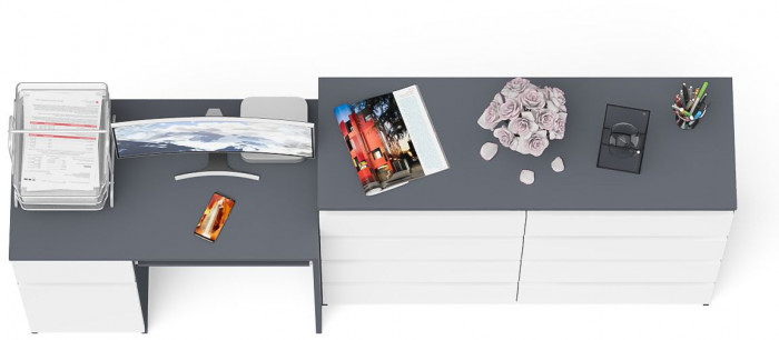 Мори Стол компьютерный МС-1 левый + Комод МК1200.8, цвет графит/белый, ШхГхВ 210,4х50х94 см., выдвижной ящик слева, НЕ универсальная сборка