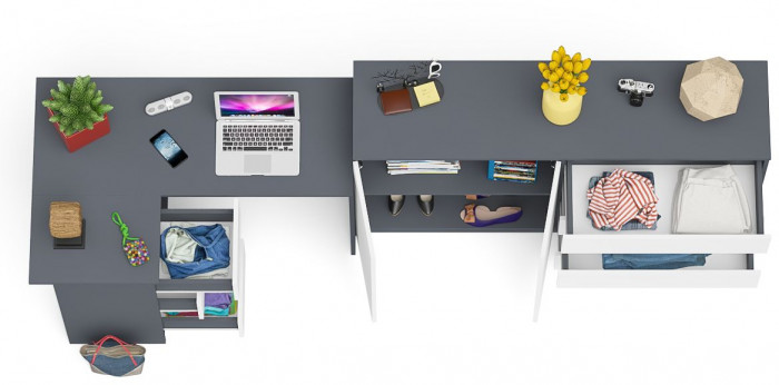 Мори Стол компьютерный МС-16 левый + Комод МК1600.1, цвет графит/белый, ШхГхВ 284,8х84,9х94 см., выдвижные ящики слева, НЕ универсальная сборка