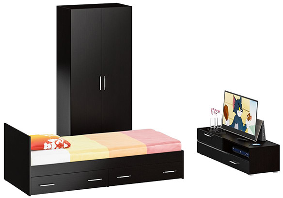 Спальня Стандарт 3-0900Я, венге/фасады ТВ тумбы МДФ чёрный глянец